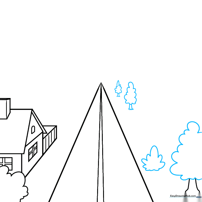 Drawing multiple trees of varying sizes to demonstrate the concept of distance in a landscape.