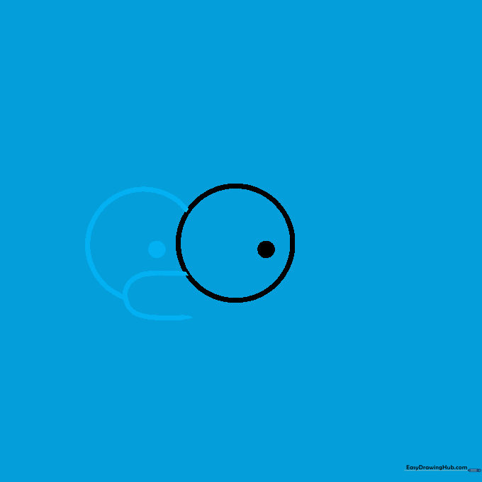 Two circular eyes with pupils and a small curved nose bridge connecting them.
