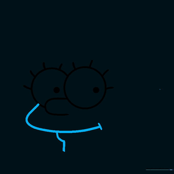 The face outline showing a smiling mouth, chin, and neck line.