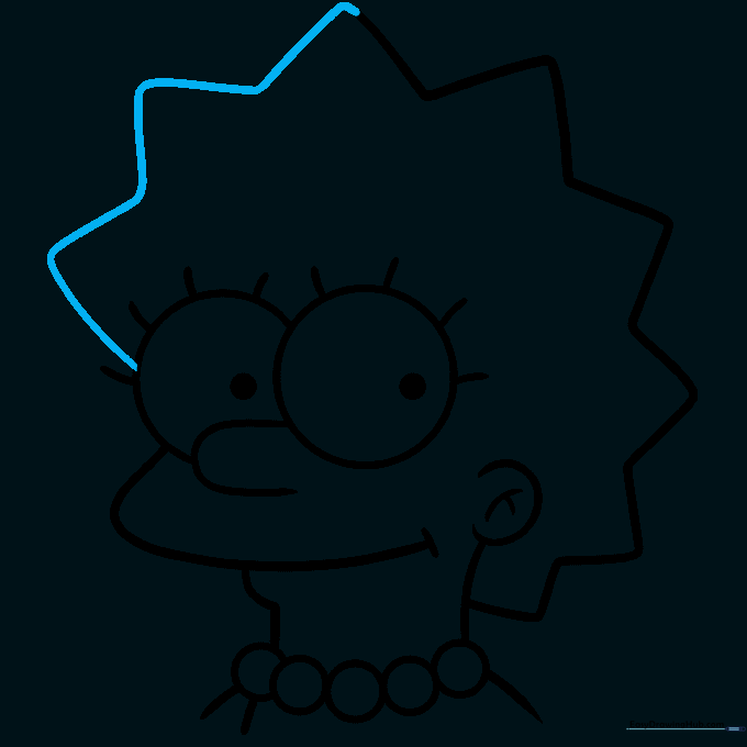 The completed outline of Lisa Simpson's head and hair.
