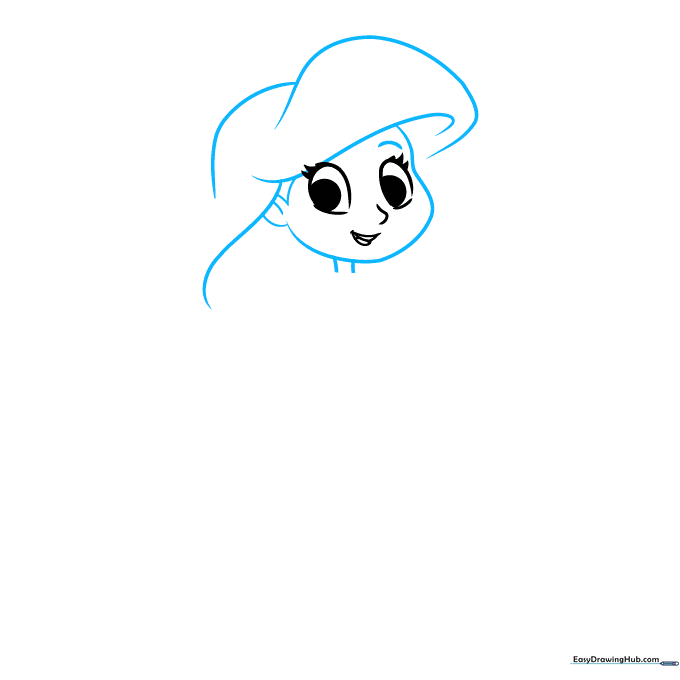 Pencil outline showing Ariel's face shape, ear, and the start of her hair.