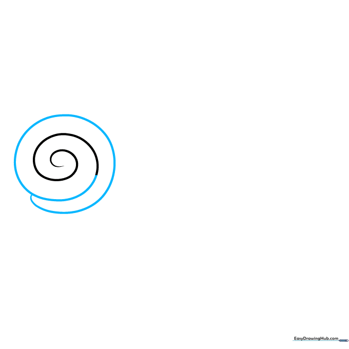 The spiral line extending to complete the circular shape of the lollipop head