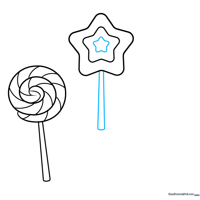 Completing the star-shaped lollipop with a center detail and a stick