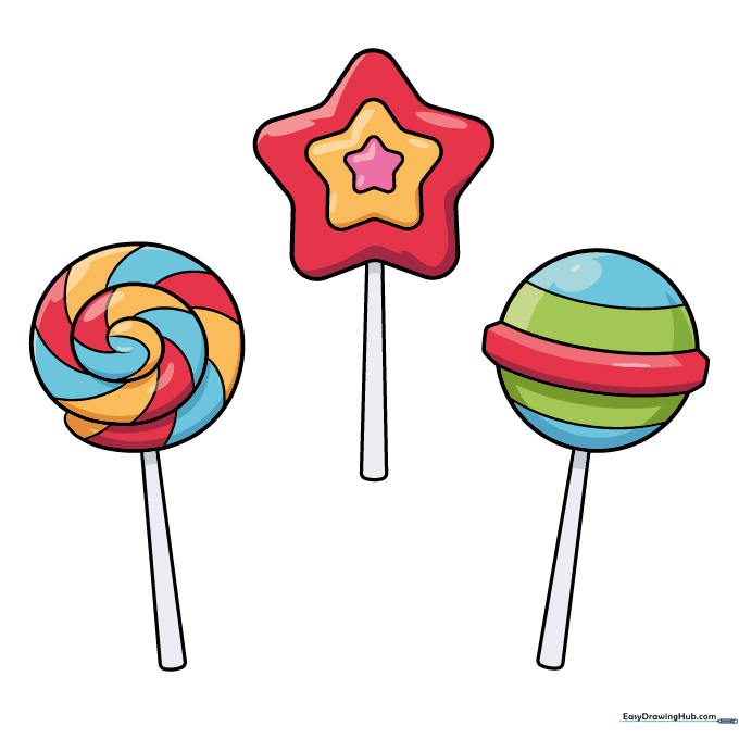 Finished, brightly colored lollipop drawing