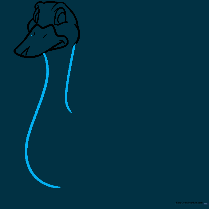 Adding the long, curved neck lines to the duck's head.