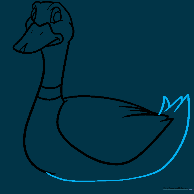 Outlining the duck's belly and adding V-shaped tail feathers.