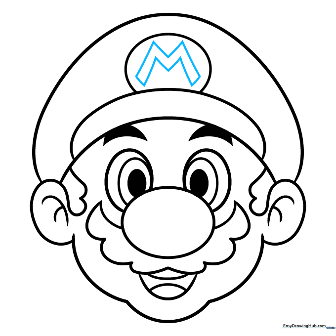 Drawing showing the 'M' emblem added to the center of the hat.