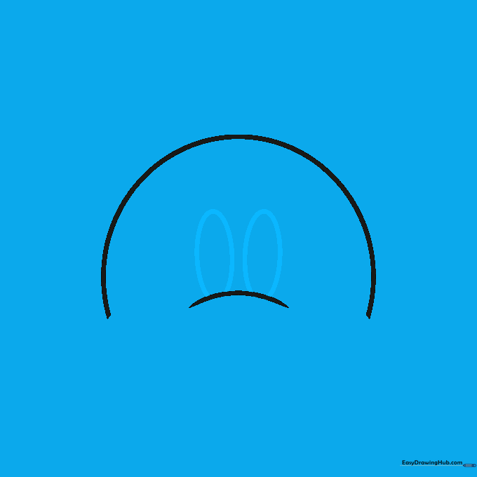 Two vertical ovals sketched above the muzzle line to represent Mickey's eyes.