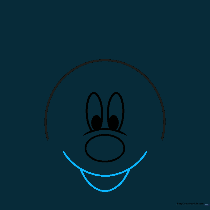 Mickey's mouth drawn as a rounded loop with a small semi-circle for the upper lip area.
