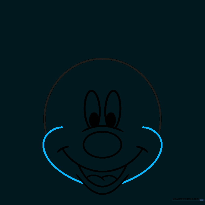 Curved lines added to the sides of the face to create Mickey's cheek structure.