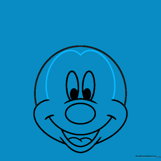 Large, rounded lines drawn above the eyes to form the top of Mickey's head.