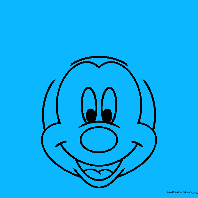 Final sketch of Mickey Mouse's face with large, circular ears added to the top.