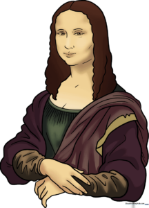 A colorful, simplified artistic rendering of the Mona Lisa for educational drawing practice.
