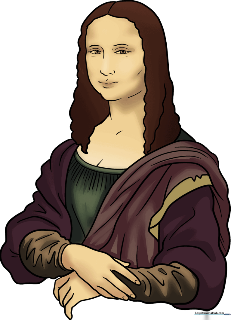 A colorful, simplified artistic rendering of the Mona Lisa for educational drawing practice.