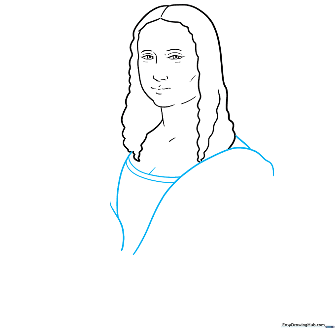 Drawing of the Mona Lisa's dress neckline and shoulders.