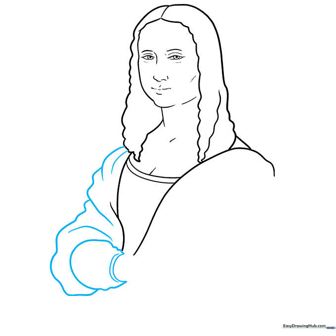 Drawing of the folded fabric on the Mona Lisa's sleeves.