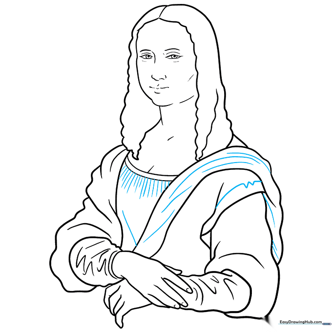 Drawing of the Mona Lisa with added decorative clothing details.