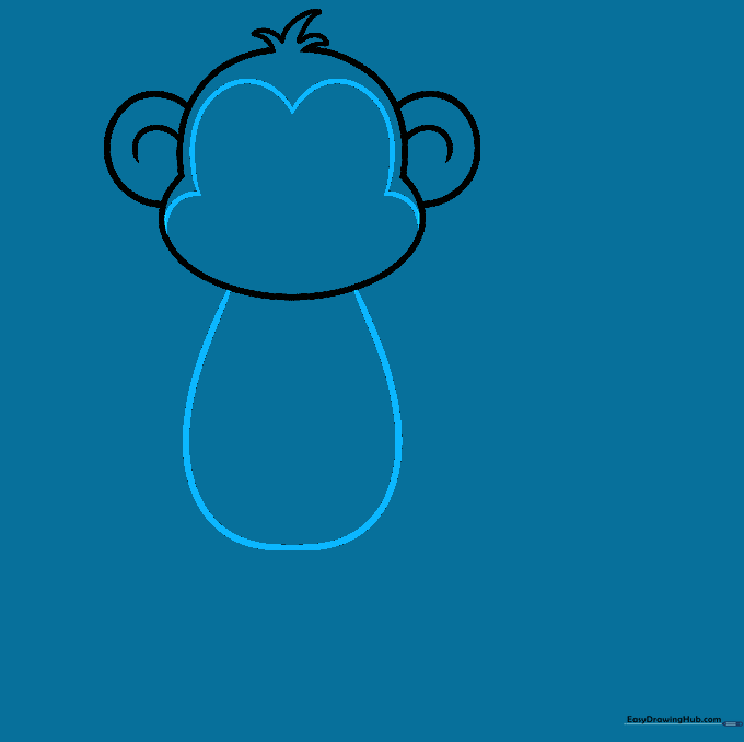 Monkey face details added with a long curved line forming the torso.