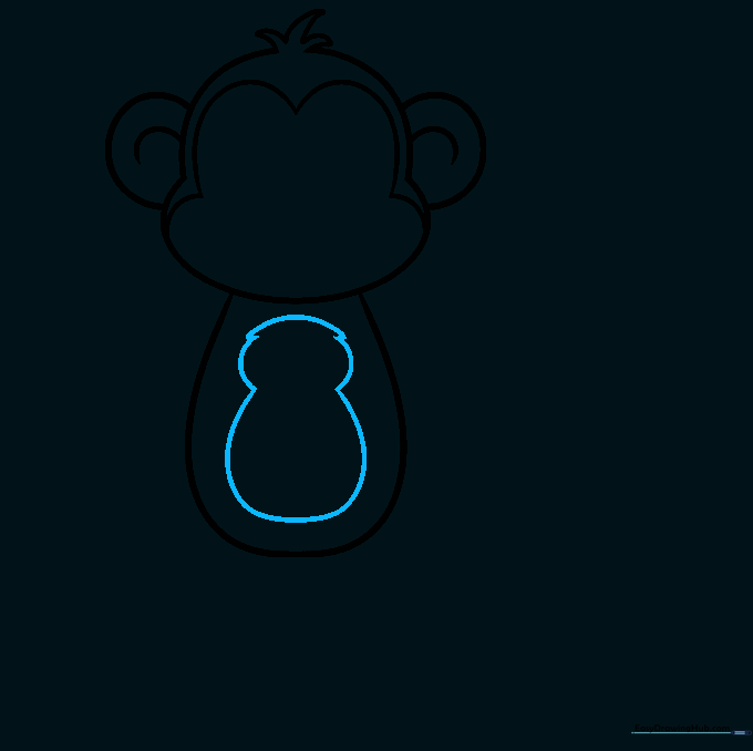 Monkey body with a peanut-shaped tummy patch drawn in the center.