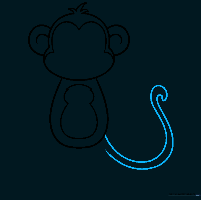 Monkey figure with a long, curved tail extending from the body.