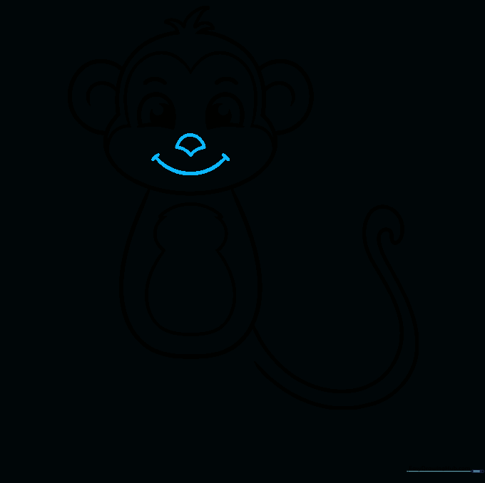 Monkey face with a triangular nose and a wide, happy smile.