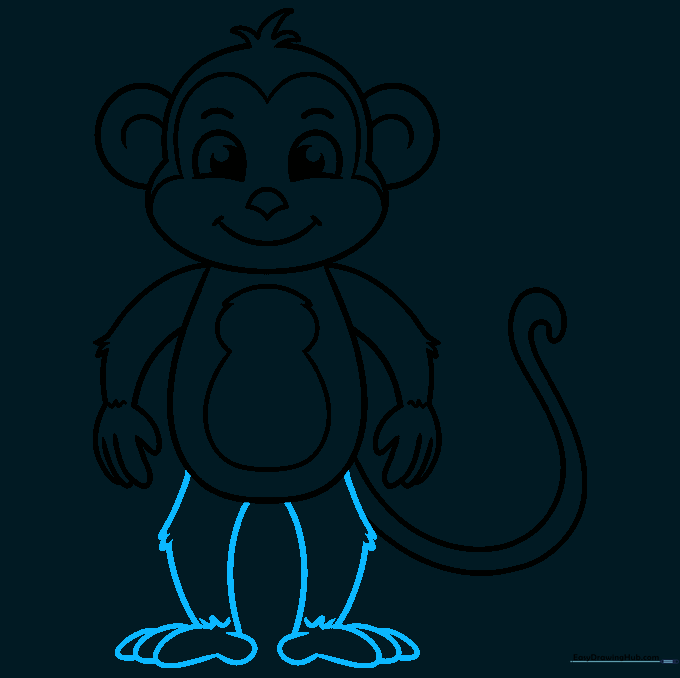 Completed monkey outline with legs and feet added.