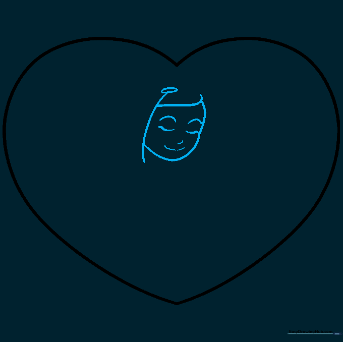 Pencil outline of a woman's profile with hair and facial features.