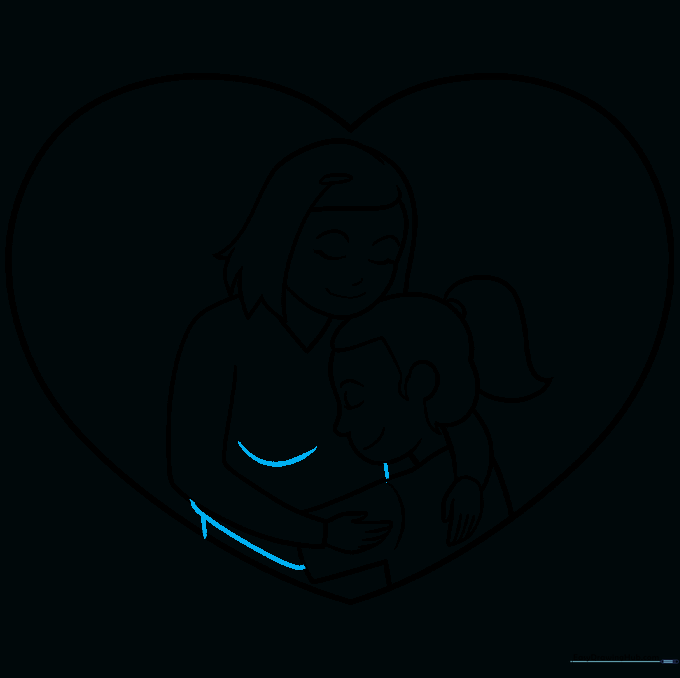Final pencil outline of the mother and daughter drawing.