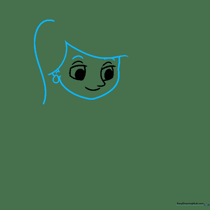 Drawing of a mother's head with hair, ear, and earring details added.