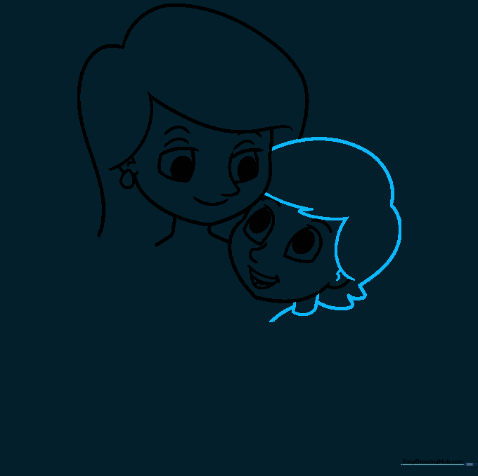Sketch showing the son's hair and the beginning of his shoulder line.
