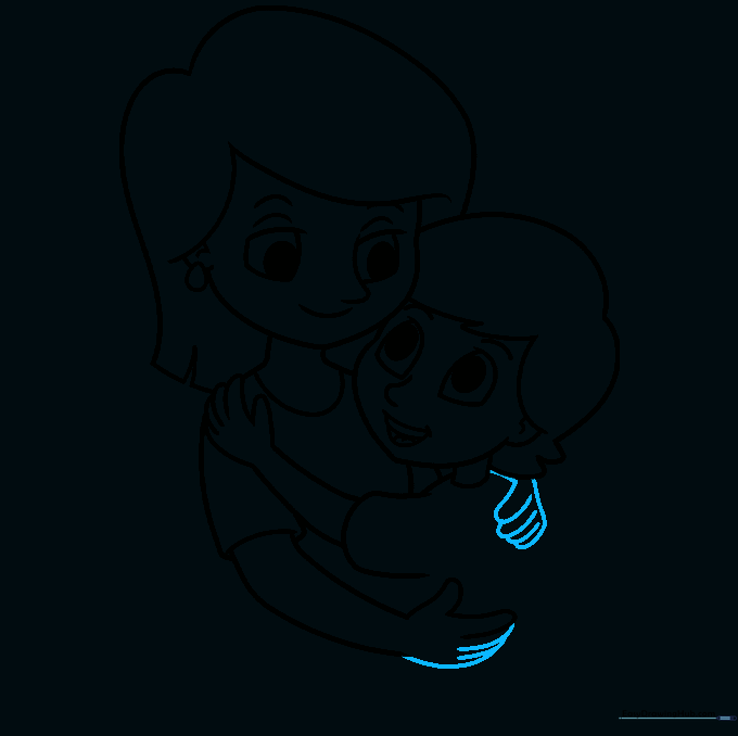 Close-up sketch of the hands resting on the shoulder.