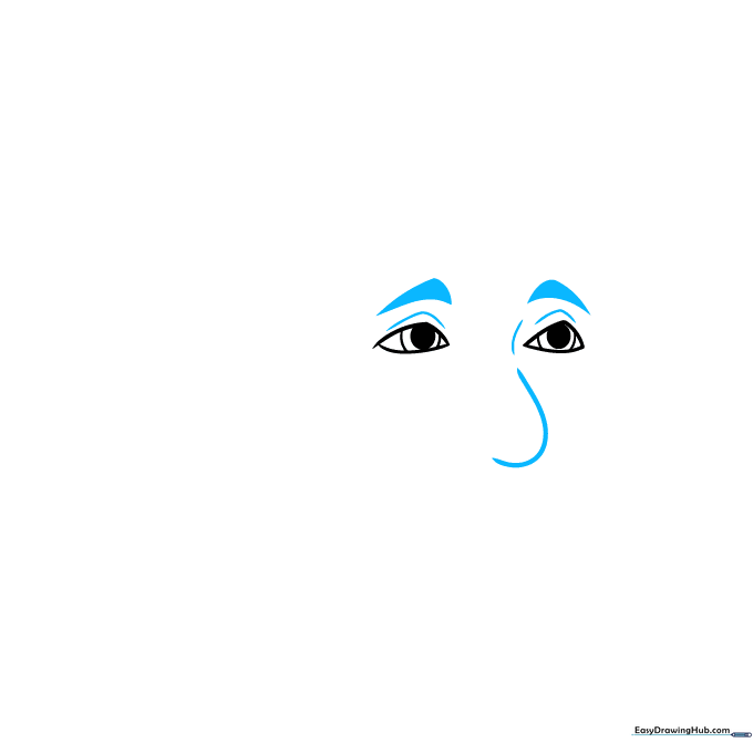 Drawing the eyebrows and nose bridge for the Mother Teresa portrait.