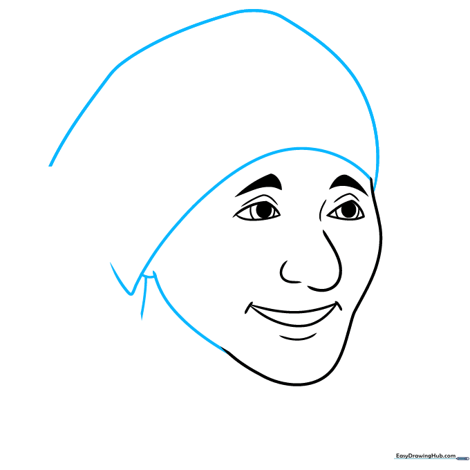 Sketching the headscarf framing the face of Mother Teresa.