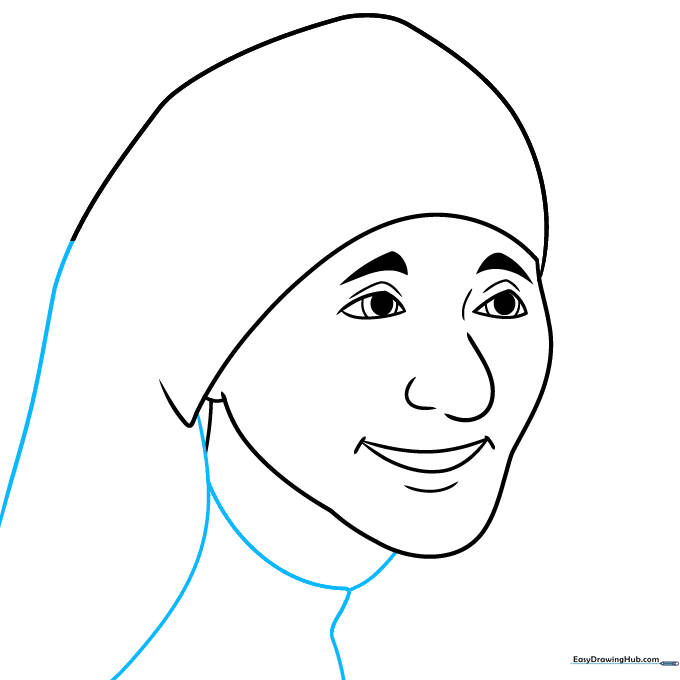 Adding the sari garment lines around the neck and shoulders.