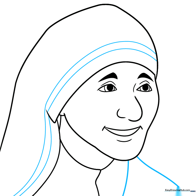 Adding parallel lines to the headscarf to represent fabric folds.