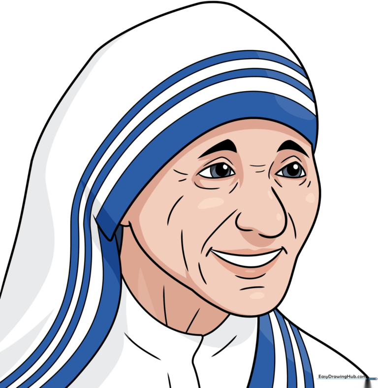 Completed portrait of Mother Teresa in a simple, clean drawing style.