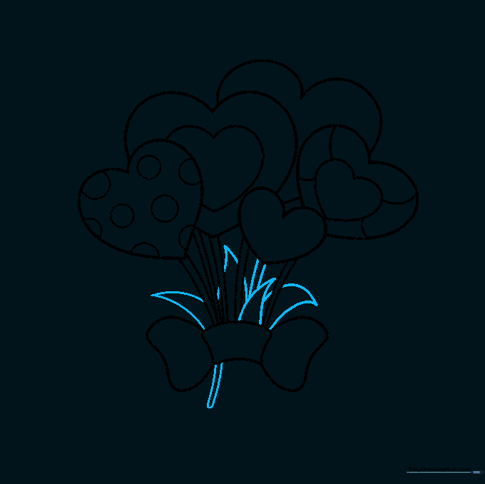 Adding pointed leaves to the stems and extending the stems below the ribbon knot.