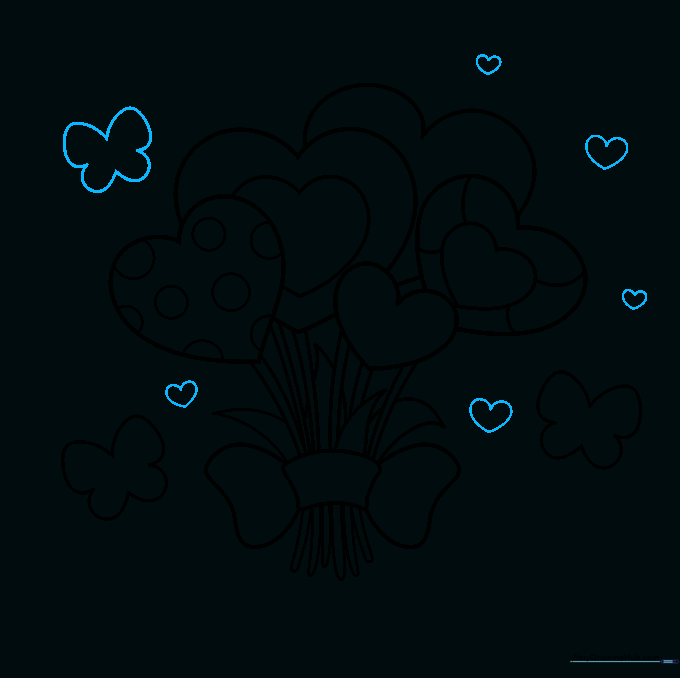 Adding small floating heart shapes around the bouquet to fill the composition.