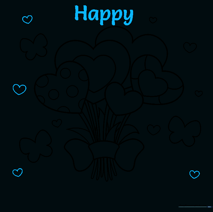 Writing the word Happy in bold letters at the top of the drawing.
