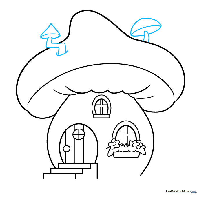 Adding a chimney and a small decorative mushroom on top of the main mushroom cap.