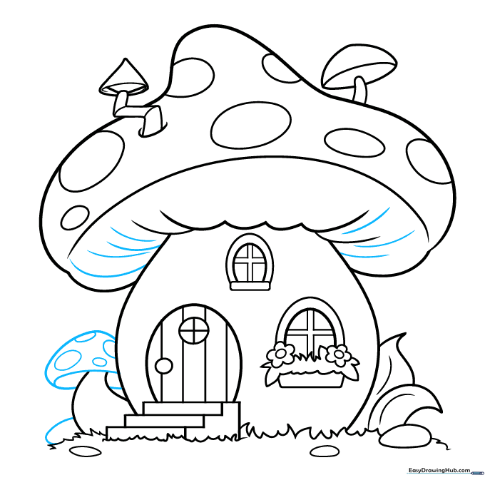 Adding gill textures under the mushroom cap for a realistic touch.