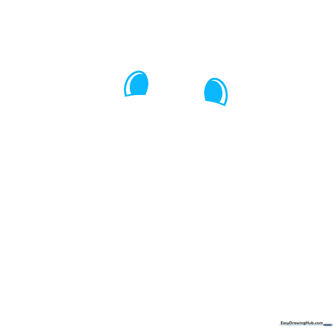 Close-up of two panda eyes being drawn with circular pupils on white paper.