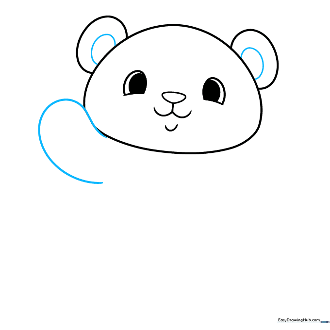 Panda drawing showing the addition of ear details and one raised arm.