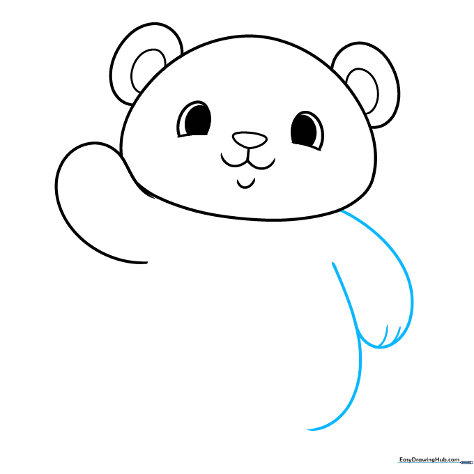 Panda drawing showing the second arm and small finger details.