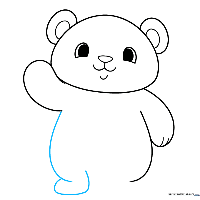Panda drawing showing the torso outline and the first foot.