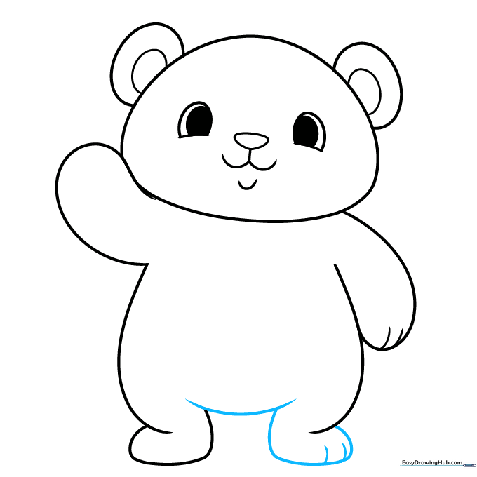 Panda drawing showing the complete body outline and feet with toe details.