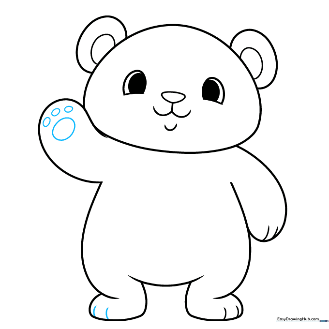 Panda drawing showing detailed paw pads and toe beans on the hands and feet.