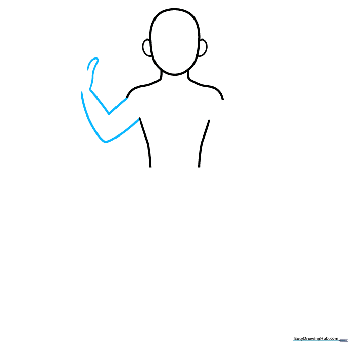 Adding the upper arm line and a small thumb loop to the shoulder area.