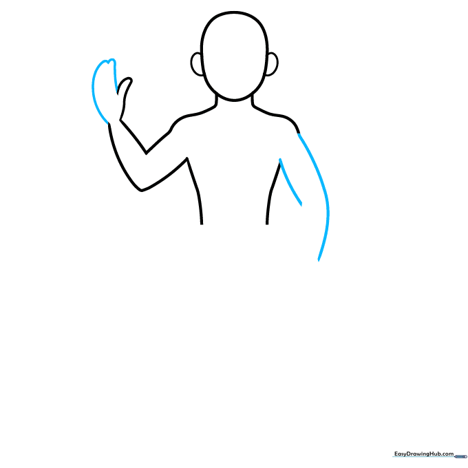 Refining the hand shape and beginning the outline for the second arm.