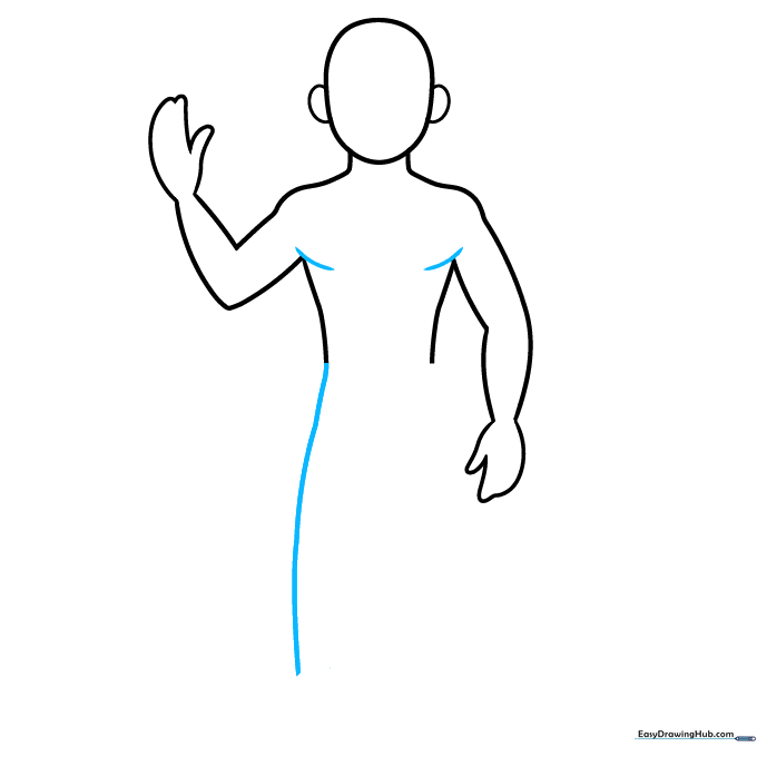 Adding contour lines to the chest and starting the leg outlines.